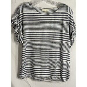Max Studio Blue/White Striped T-Shirt W/Flutter Sleeves Sz S